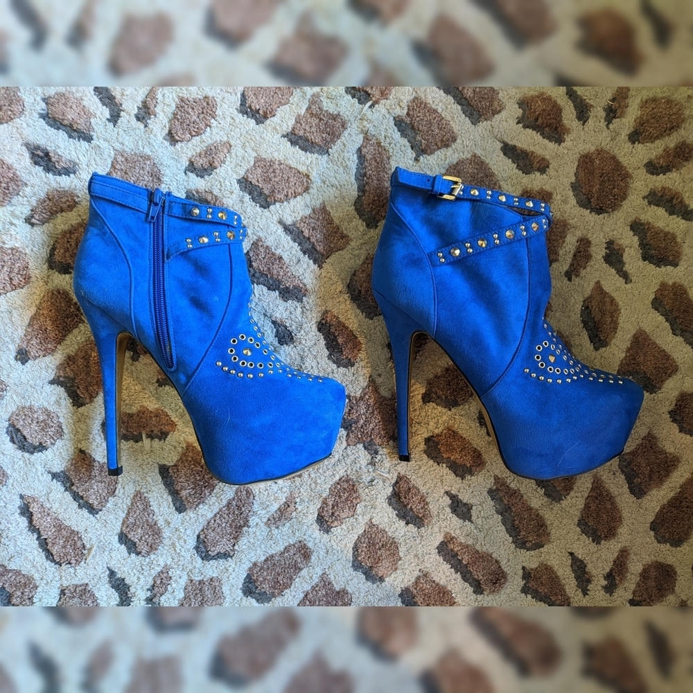 Cobalt Blue Suede Heeled Booties